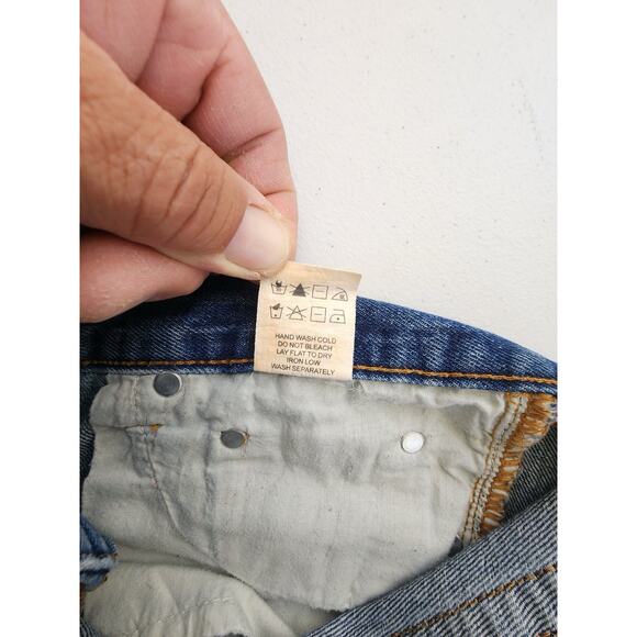 Revolve By The Way Jean Shorts 27 (32) Blue Distress ButtonFly DaisyDukes Frayed - Picture 8 of 9